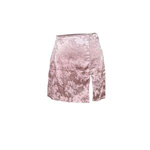 Y2K Style Pink Floral Jacquard Satin Mini Skirt High Waist Side Slit Pattern S